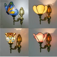 artpad european retro up down stained glass butterfly wall lights for bedroom bedside corridor mirror front e27 led turkish lamp