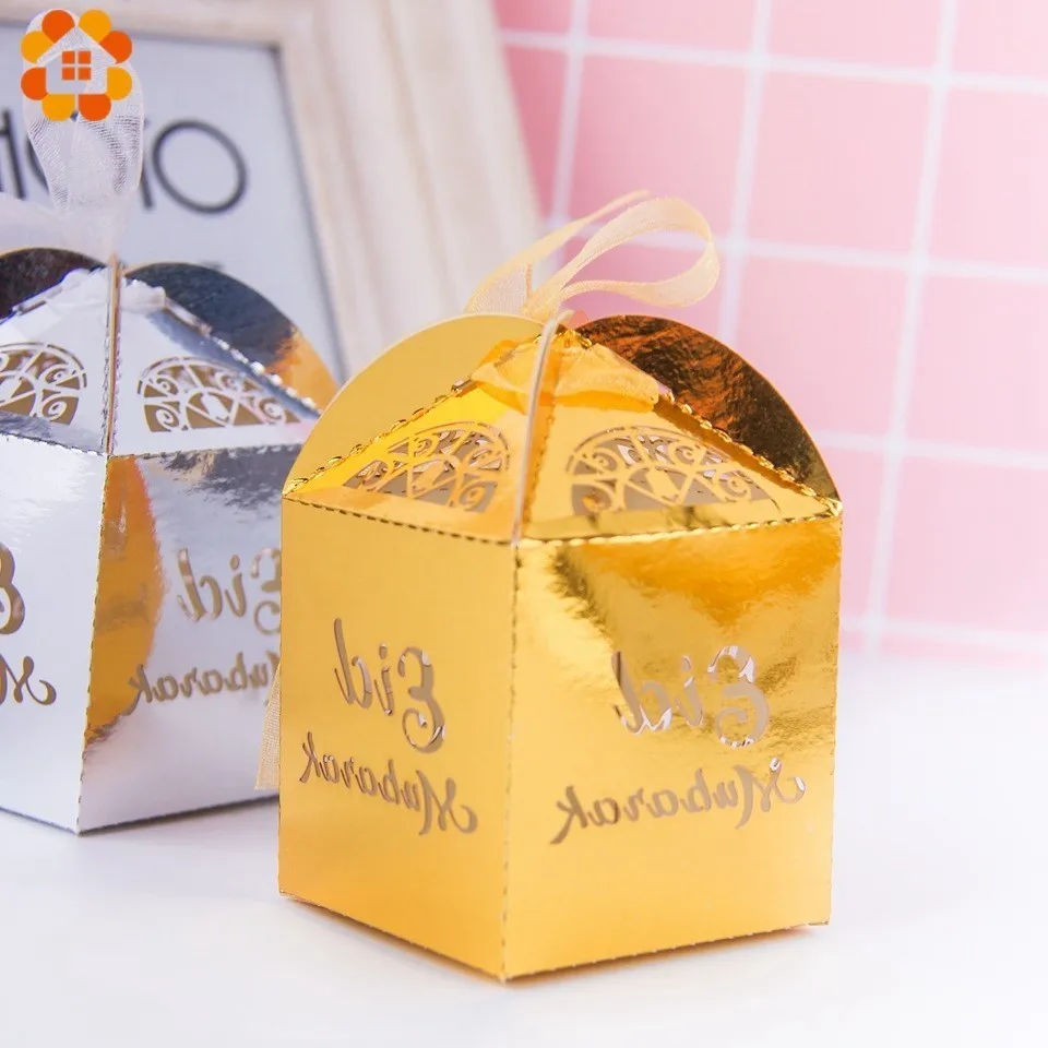 10 шт./лот EID Мубарак коробка конфет DIY Золото/Серебро Картон Подарочная ремесла