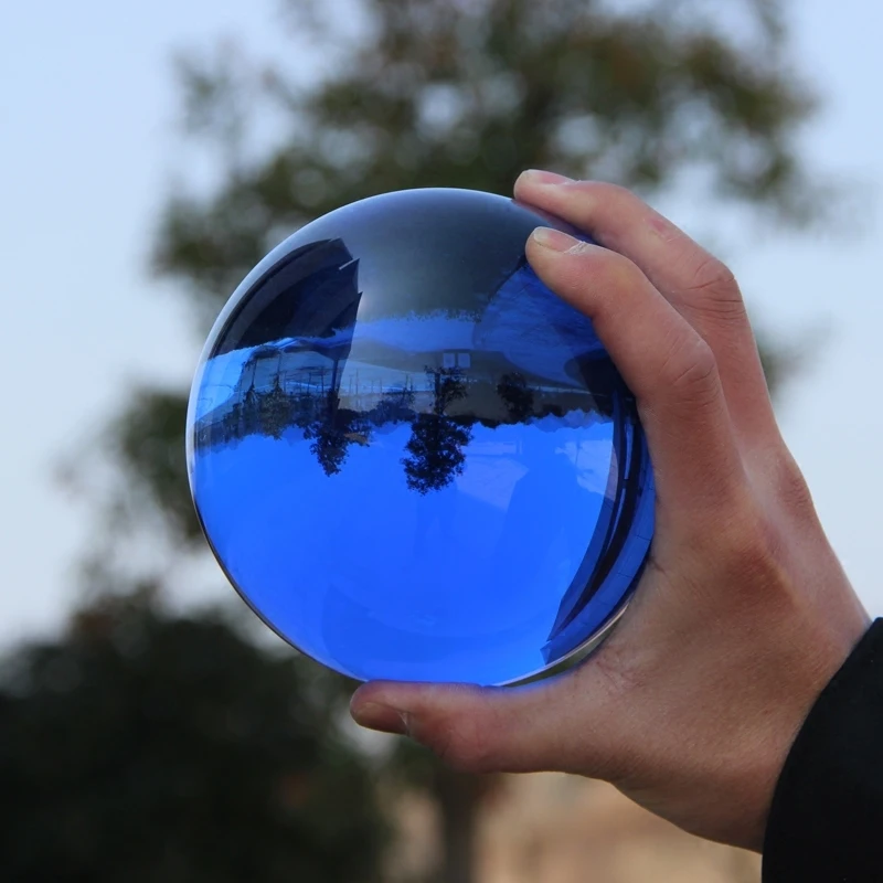

Blue Crystal Ball Transfer ball Town house geomancy TV cabinet Display window Office desk Home desk furnishings with wood base