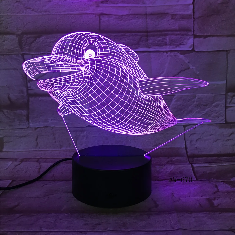 Marine Animal 3D Lamp Fish Dolphin Shark Visual Illusion Multicolor Gradient Night Light Home Decor Kids Holiday Gifts AW-670 | Освещение