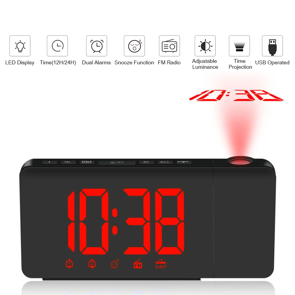Светодиодный Будильник с проекцией по USB регулируемой яркостью FM радио