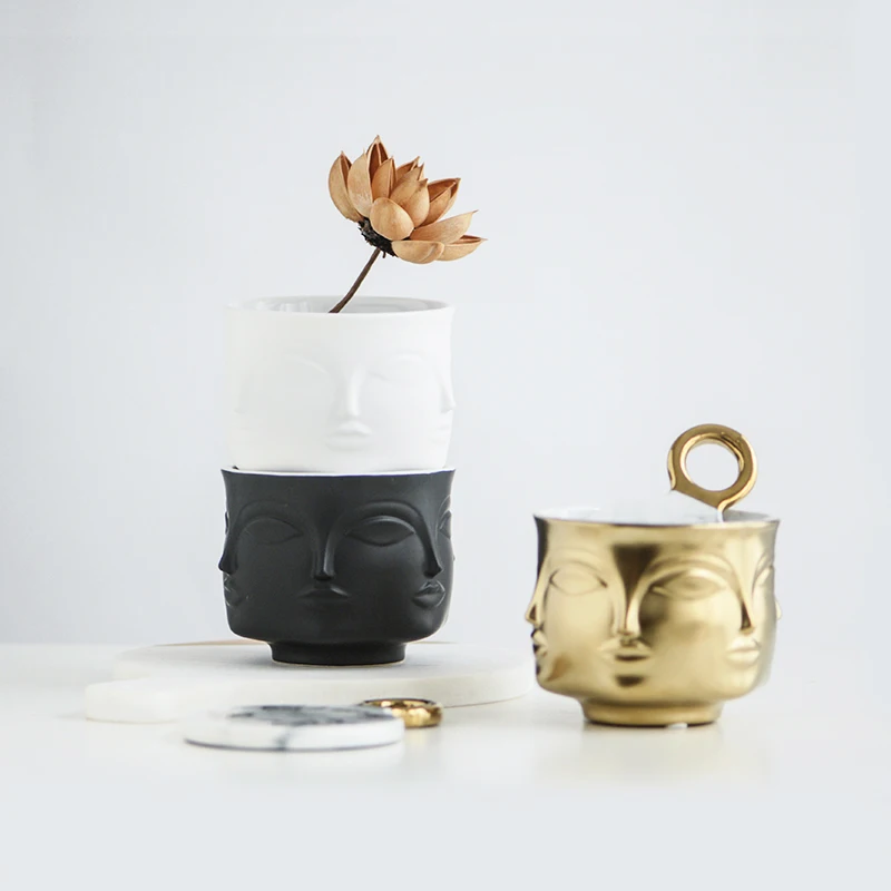 Creative Design Three-dimensional Nordic Style Ceramic Ornaments For Table Flower Face Candle Cup Home Decoration Pot | Дом и сад
