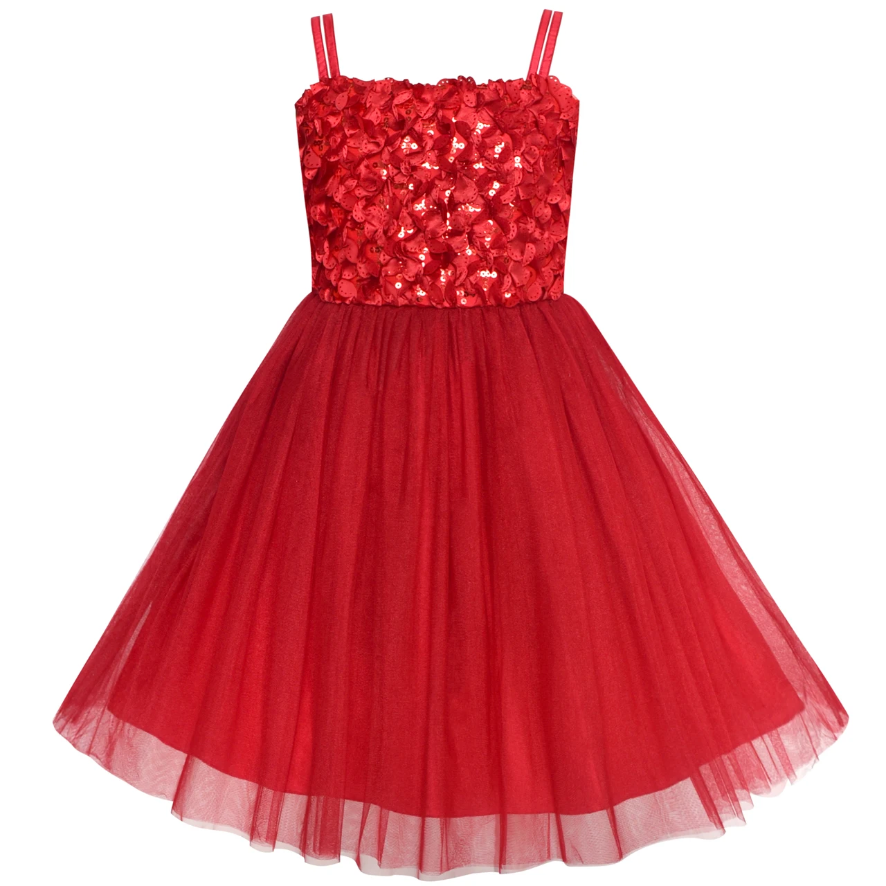 Sunny Fashion платья для девочек новогодние костюмы Цветок красный Длинный рукав