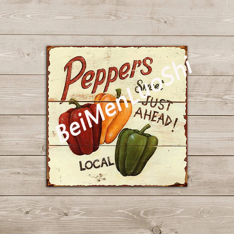 Vintage Home Decor Peppers Tin Plate Signs Square Painting Retro Gift Metal Sign Plaque Wall 30*30CM | Дом и сад
