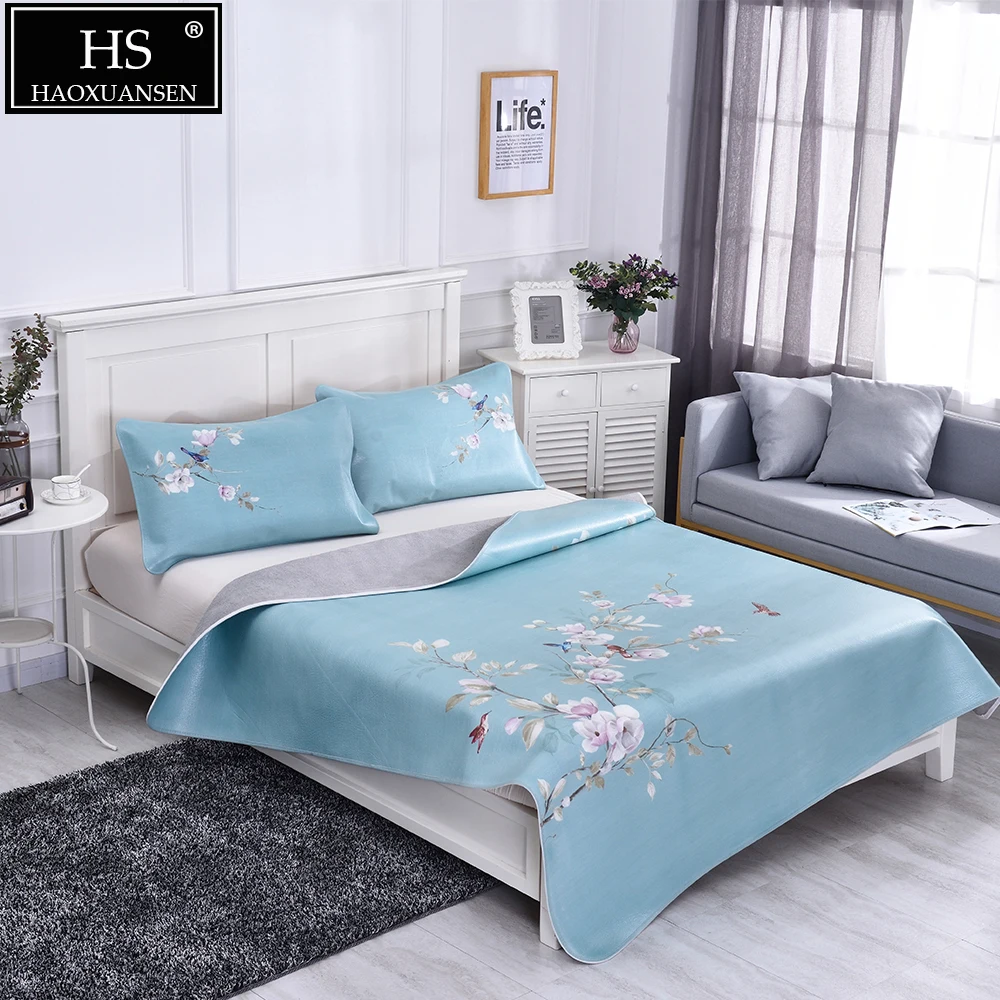 

3PCS Cowhide Mat Light Steel SkyBlue Full Leather Mat Air Conditioner Mat Bedroom Decoration Mattress Size Can Be Customized
