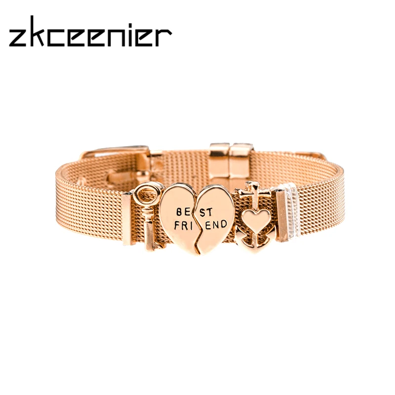 Модный браслет с шармами Love Lock Best Friend сетчатый Браслет из нержавеющей стали для