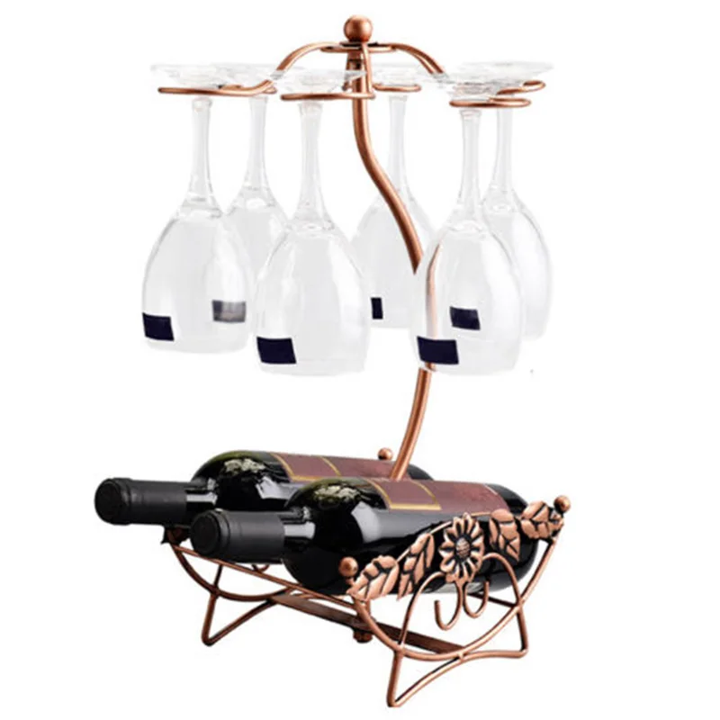 Iron Wine Rack Bottles &amp Glass Goblet Display Holder Storage Desktop | Дом и сад