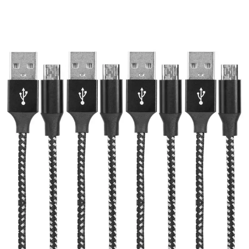 Черный и белый смешанный кабель Micro USB нейлоновый плетеный для передачи данных Быстрый провод быстрого