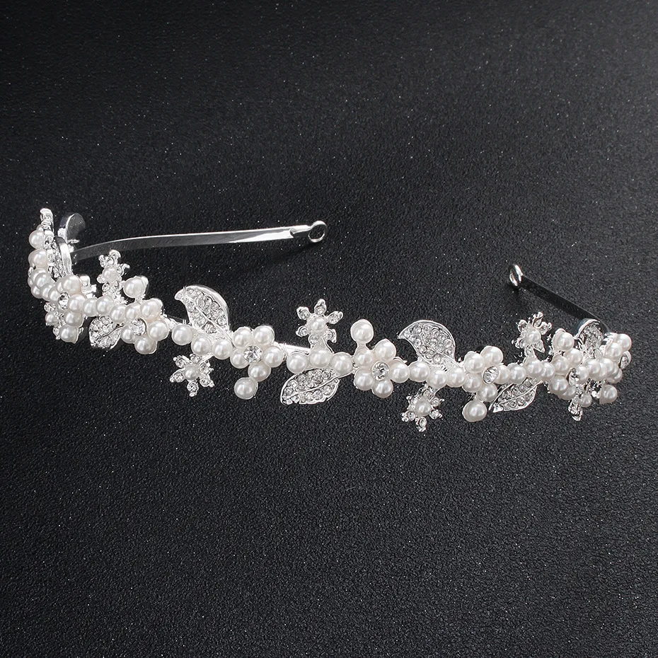 Fashion Bride Headwear Princess Tiaras Silver Plated Hair Hoop Concise Rhinestone Pearl Bridal Crown Wedding Accessories |