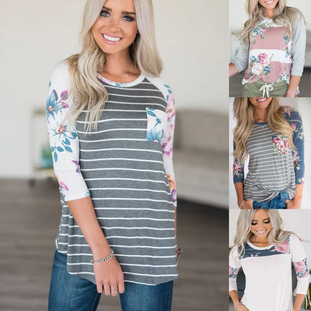 2018 New Brand Cotton Print Women Long Sleeve Floral Casual Tops Loose Shirt Pullover |