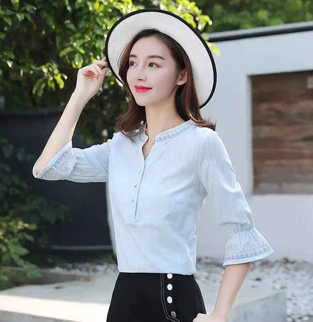 2019 High Quality Summer Fashion Women cotton Casual Short Sleeve Flower Print Soft Loose Blouses Shirt Lady Plus Size Top |