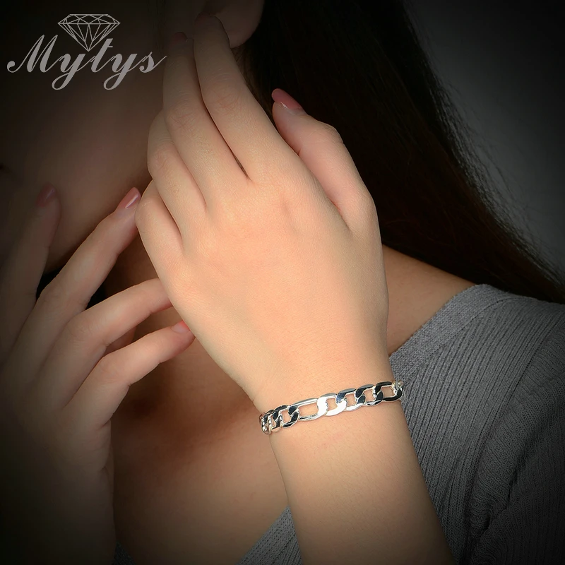 Mytys 8mm Wide 20cm Long Figaro Chain Bracelet Unisex Jewelry for Men and Women Simply White-Gold B1066 | Украшения и аксессуары