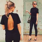 Hirigin новые женские черные повседневные хлопковые футболки с коротким рукавом и разрезом сзади на пуговицах летние топы