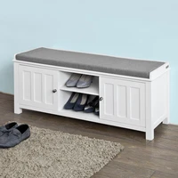 sobuy fsr35 w white storage bench with 2 doors removable seat cushion shoe cabinet shoe bench
