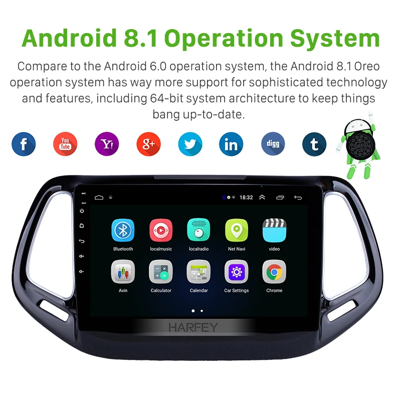 Автомобильный мультимедийный плеер Harfey на Android 8 1 с экраном 10 дюйма GPS Навигатором