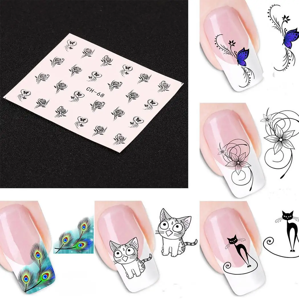 3D Flower Butterfly Nail Sticker Cat Fashion Art 6 Sheets/Pack Transfer Decal Manicure Decoration | Красота и здоровье