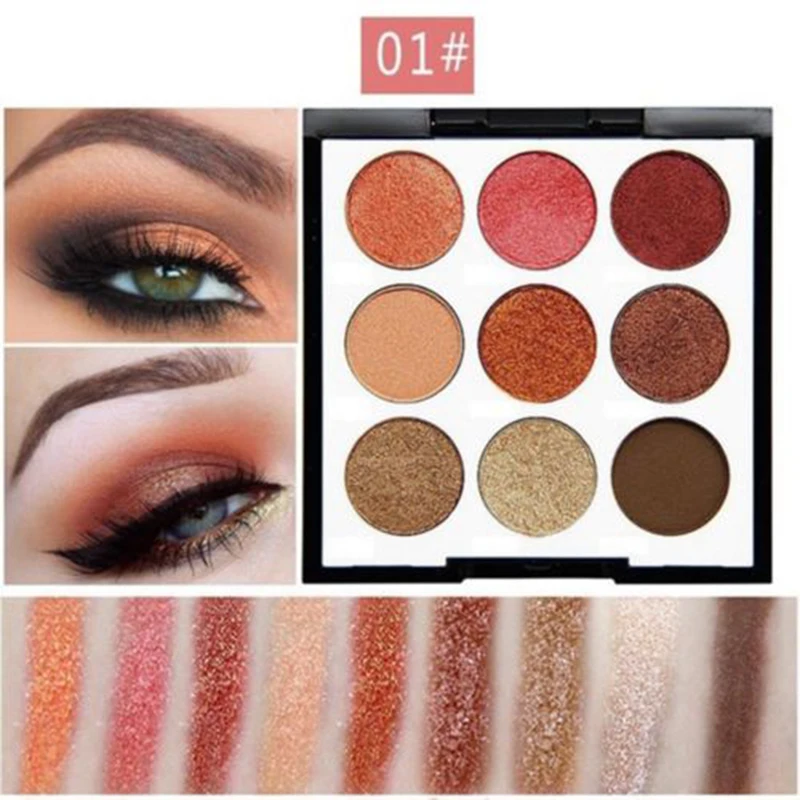 Мерцающий матовый отжимаемый блеск палитра теней для век 9 цветов инструмент