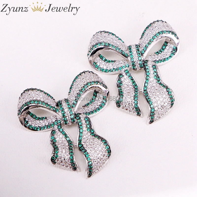 4 шт. ZYZ324 9584 большой CZ Micro Pave BowTie Tassel разъем ленточный соединитель подвесные звенья