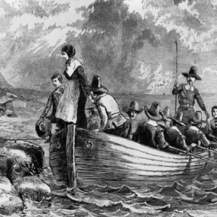 Посадка паломников на Plymouth Rock 1620 Американская история плакат печать