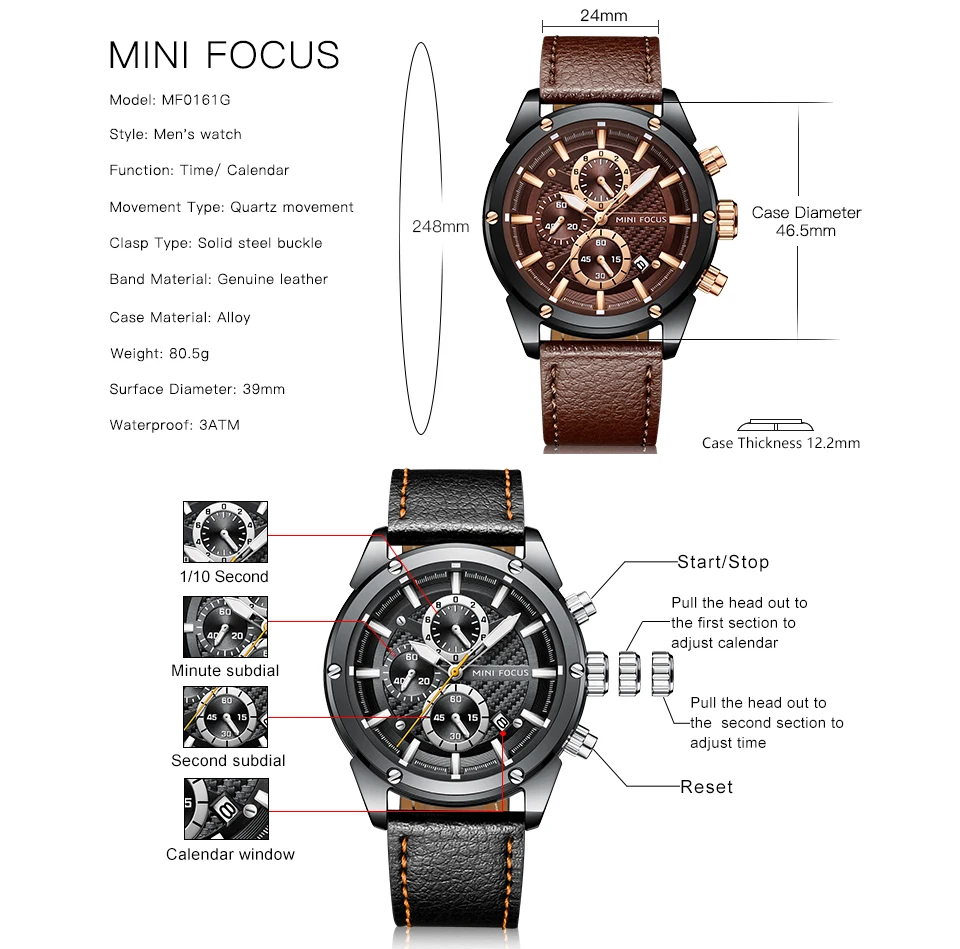 Часы наручные MINI FOCUS Мужские кварцевые модные спортивные многофункциональные