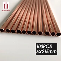 wowshine free shipping rose gold stainless steel 304 drinking straws straight 6mm215mm 100pcs smooth ends
