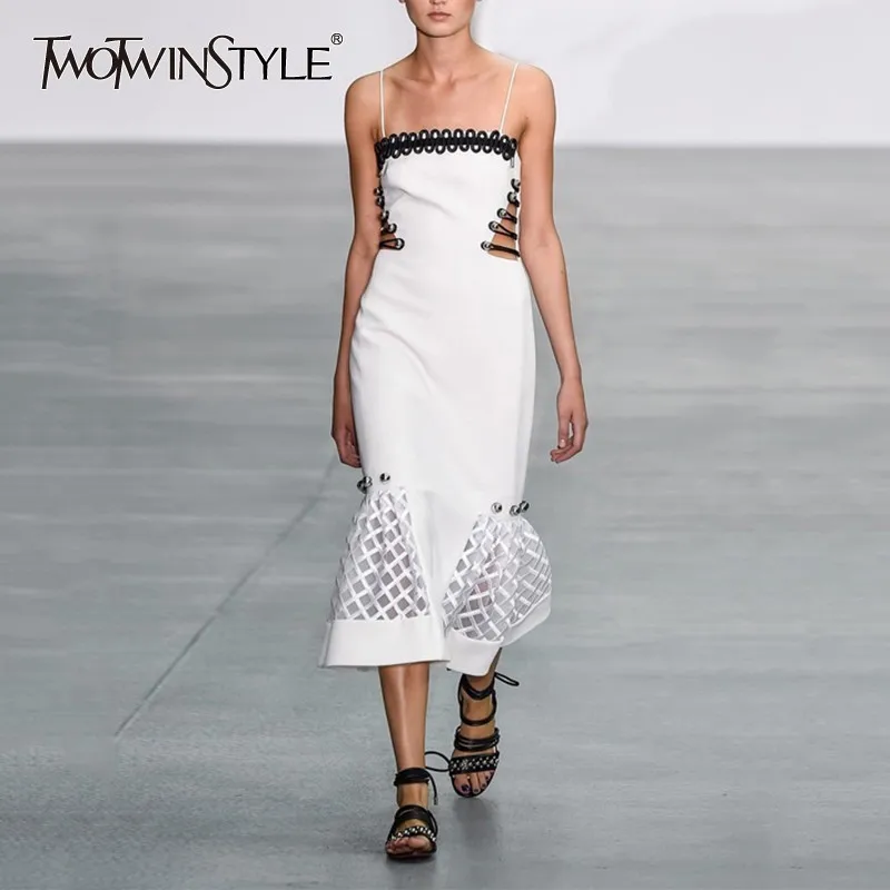 Платье миди с открытыми плечами TWOTWINSTYLE летнее облегающее платье высокой талией и