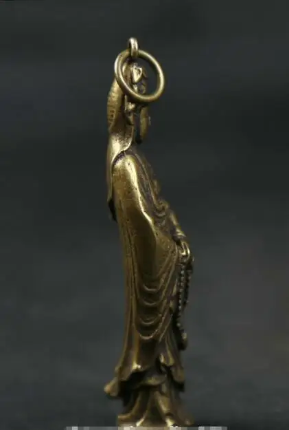 Маленький Curio Chinses Fengshui бронза буддизм Kwan yin Guan Yin подвеска|Статуи и скульптуры| |