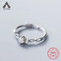 korea hot style pure 925 sterling silver delicate fashion opal open adjustable ring jewelry for women