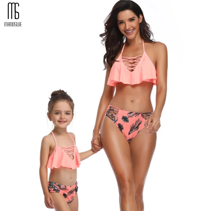 2019 Women Daughter Bikinis Beach Bathing Suit Swimwear Falbala Two Piece Set Fashionable High Waist Bikini |