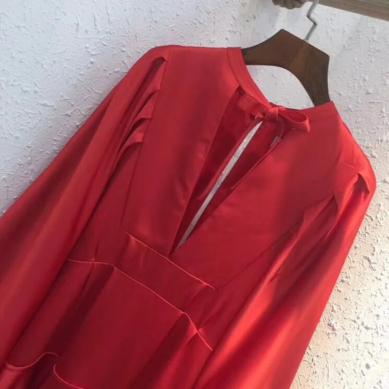 TWOTWINSTYLE Сатиновые платья для женщин с бантом и фонариком длинным рукавом со