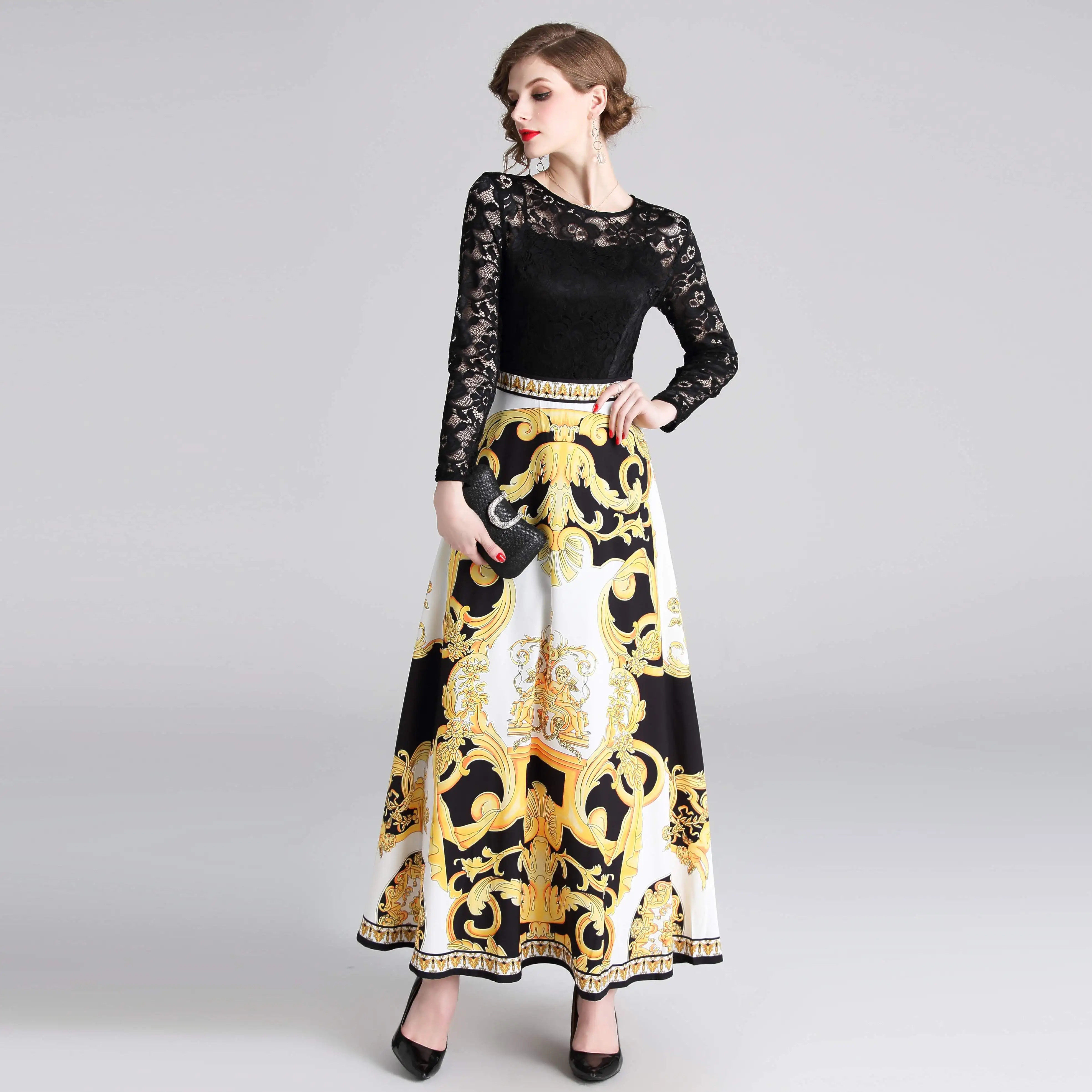 Женское длинное платье с принтом пэчворк тонкие кружевные платья 3902 | Женская