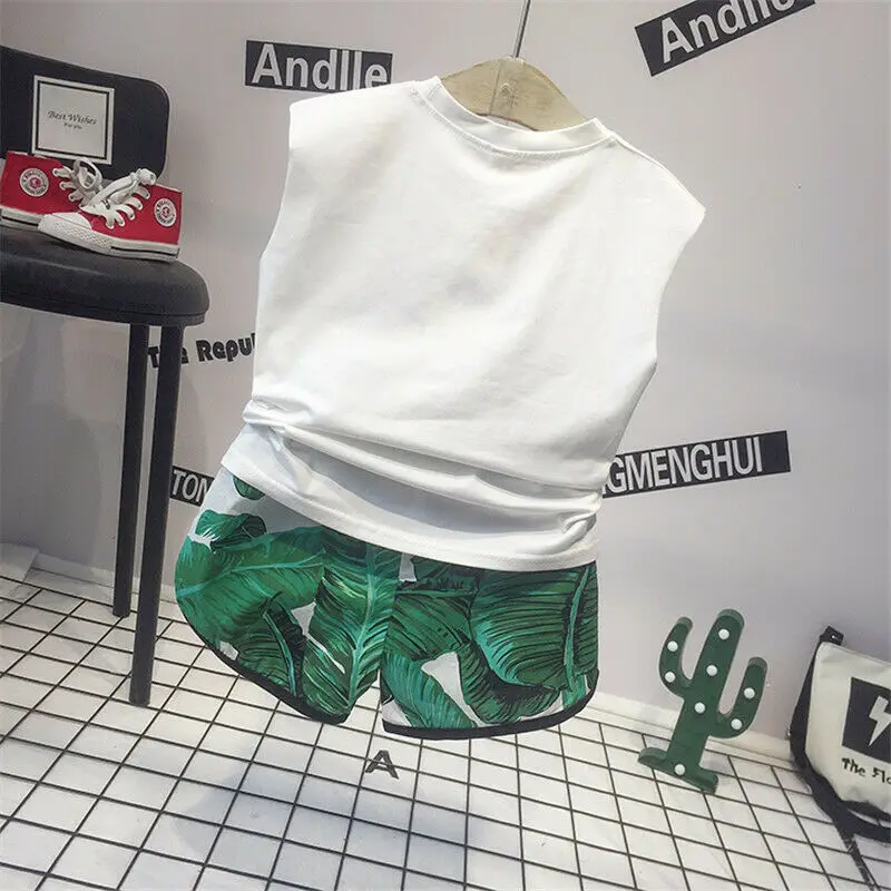 2PCS Toddler Kid Baby Boy Causal Clothes Letter Print T-shirt Tops Tank+Shorts Beach Outfits Sets 1-6Y | Детская одежда и обувь
