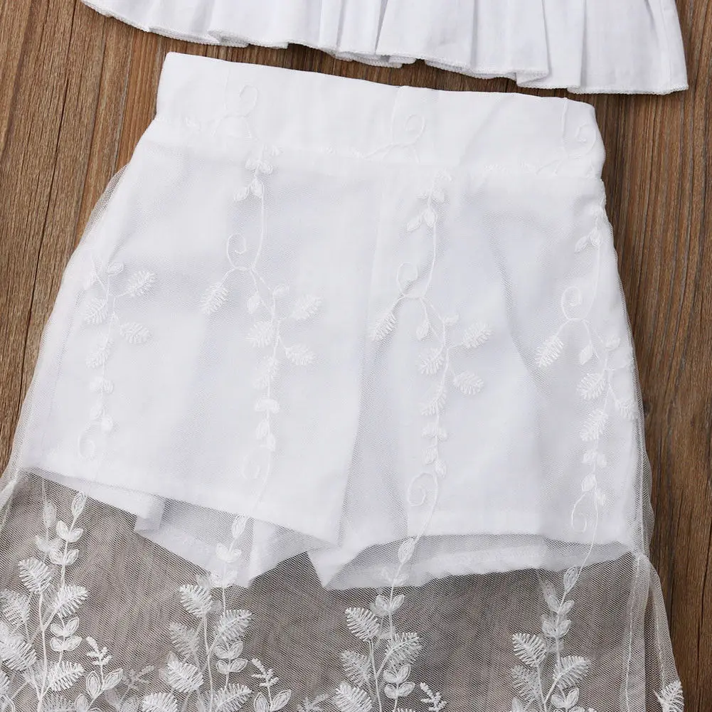 Милая белая кружевная Цветочная кофта и длинная юбка для маленьких девочек