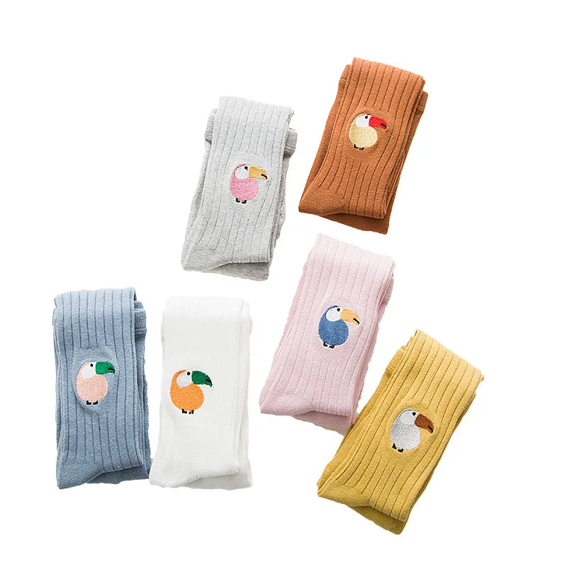 Spring New Kids Cotton Cute Parrot Embroidery Pantyhose Girls Soft Children's Leggings 6 Candy Colors | Мать и ребенок