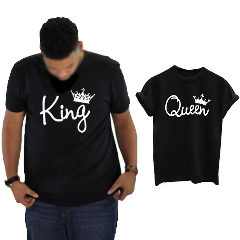 Футболка с коротким рукавом модная простая повседневная футболка надписью King Queen
