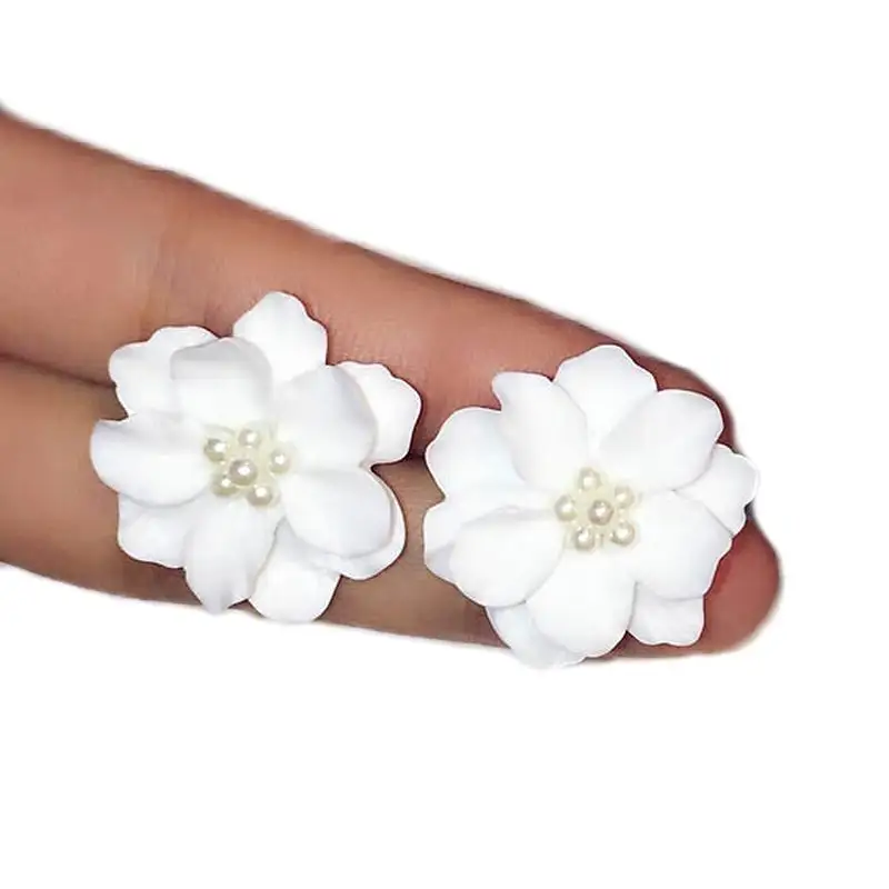 Классические серьги с большим белым цветком вечерние повседневные праздничные