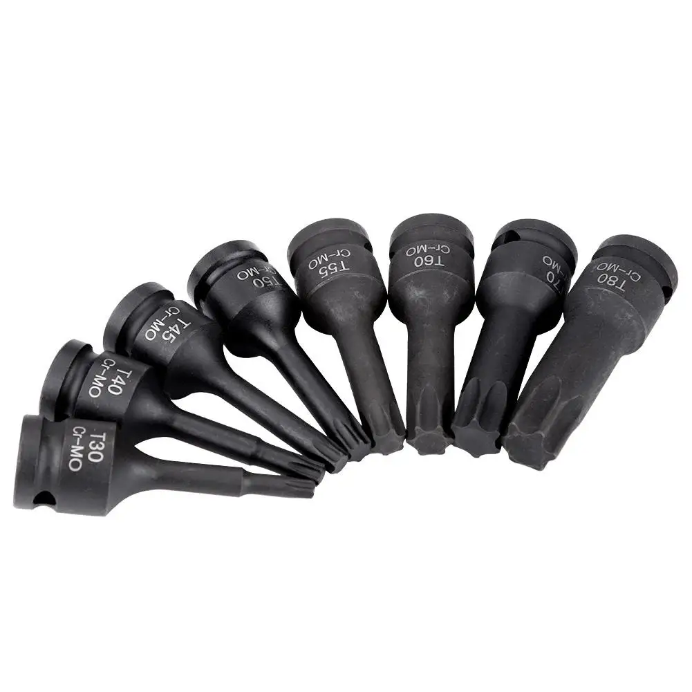 8 шт. 1/2 &quotдюймовый диск Torx Star Socket Набор бит с дюймовым приводом T30-T80