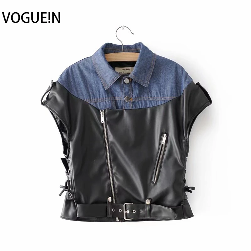Женский мотоциклетный жилет VOGUEIN черная куртка из искусственной кожи на