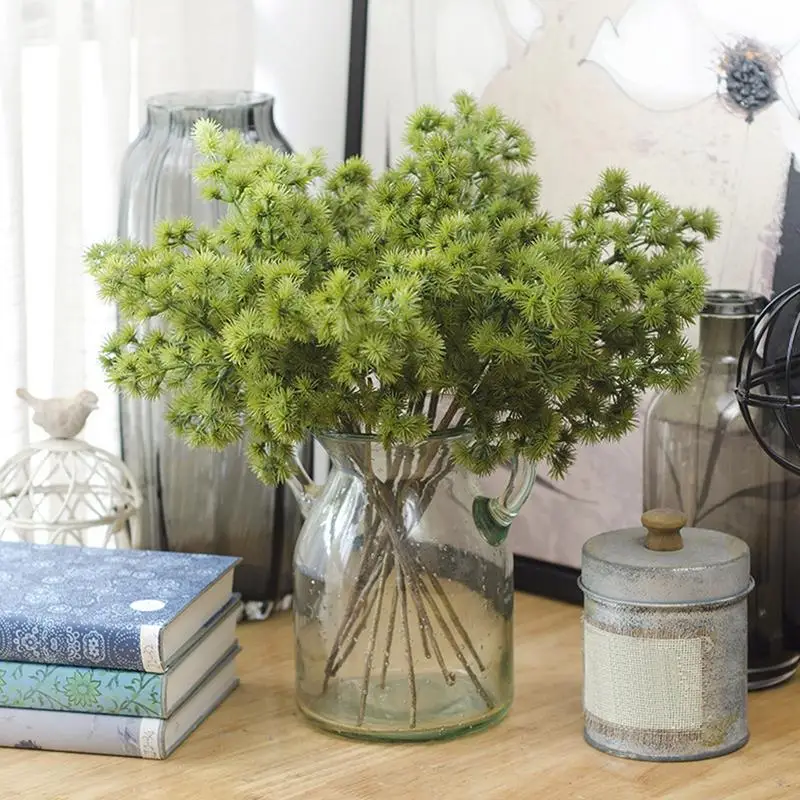Мини Искусственные цветы пластиковый букет хвои веточка DIY Craft ленты для волос