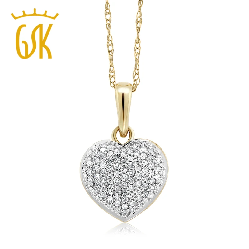 GemStoneKing 10 K двухцветный 0 15 CTW белый бриллиант мм в форме сердца кулон ожерелье с