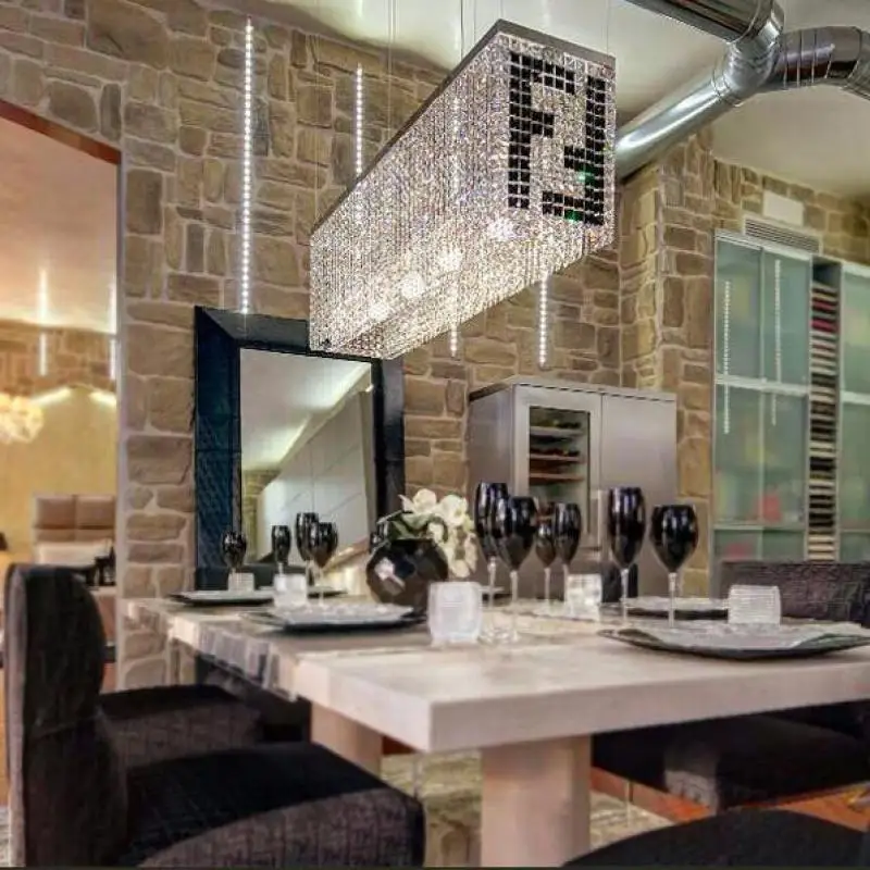 구매 블랙 F 직사각형 크리스탈 샹들리에 램프 다이닝 룸 Lustre De Cristal 라운드 천장 고정 장치 라이트 바 주방 조명 식탁등 조명 펜던트 조명 거실등 램프 스톤아일랜드 Led 조명