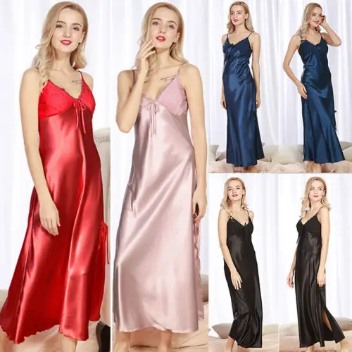 

Women Lace Sleepwear 2019 Sexy Sleeveless Solid Nightgowns Nightdress Lingerie Night Long Dress V Neck Nightgowns