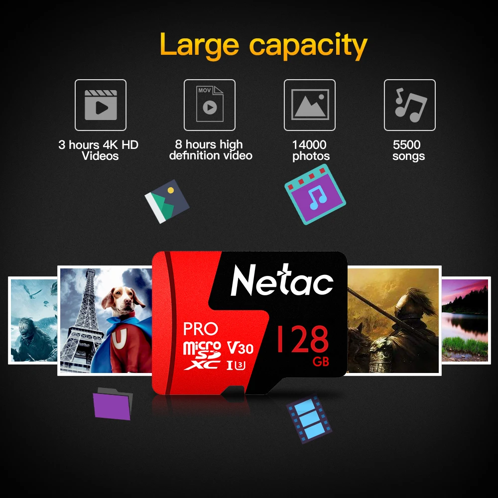 100% высококачественная карта памяти Netac 256 гб Pro Micro SDXC TF V30/UHS I U3 с высокой скоростью