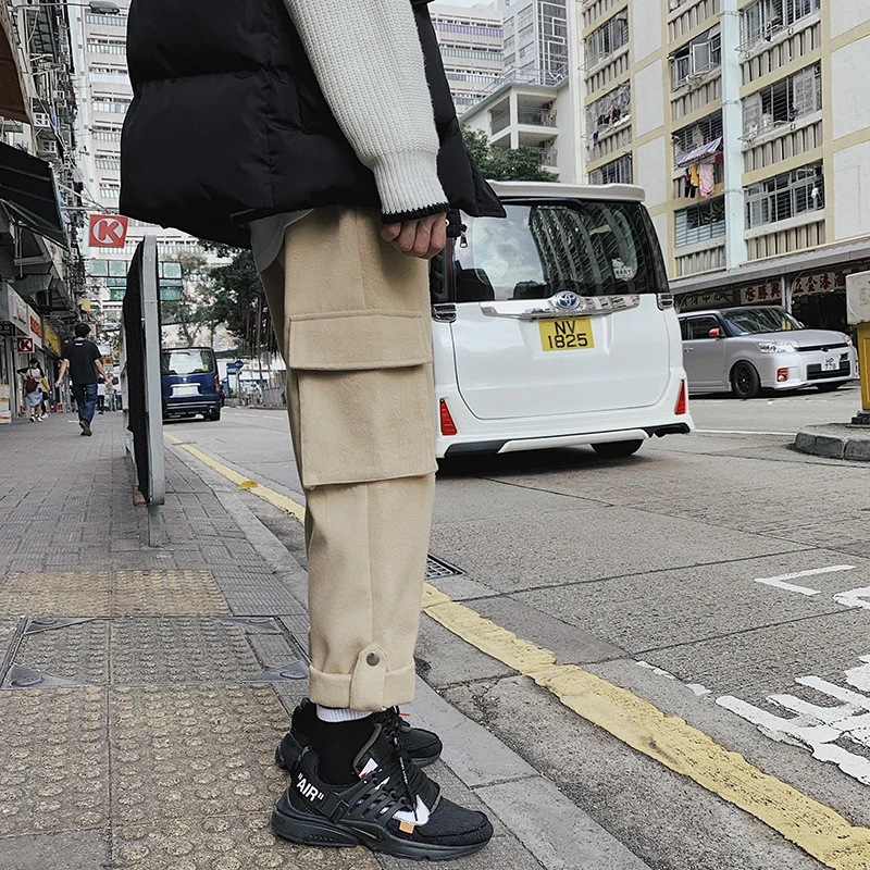 2018 зимние мужские модные плотные шерстяные брюки с карманами Свободные