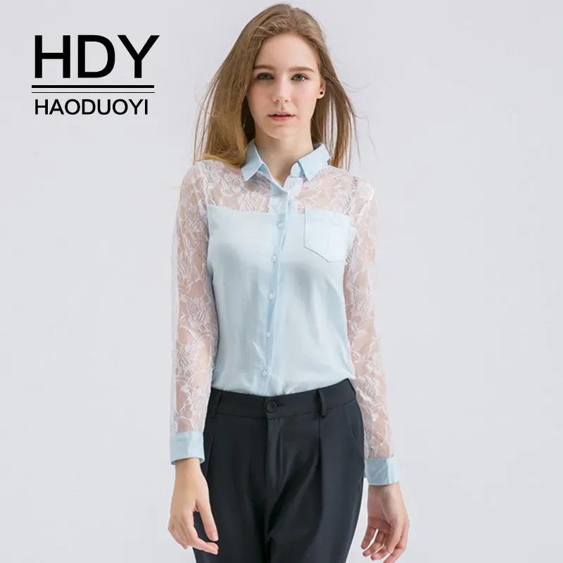 HDY Haoduoyi женские кружевные рубашки блузка с длинными рукавами сетчатая Лоскутная