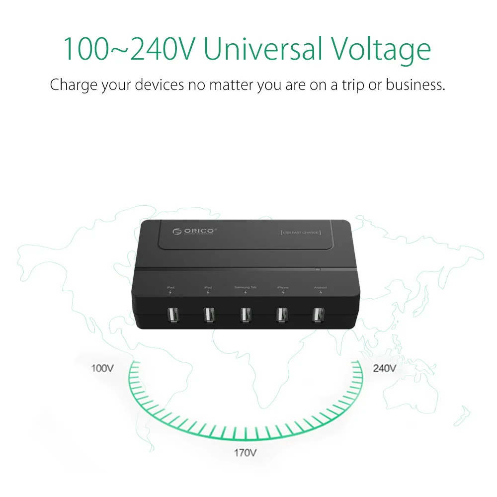 ORICO 5 портов Micro настольное USB быстрое зарядное устройство 5V 6A Max 30W для iPhone 6 s/7/6 plus
