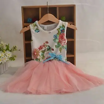 2019 Hot Casual Baby Girls Dress New Summer Sleeveless Party Flowers Print Floral Tops Bow Tulle Tutu Dresses Sundress 1-5Y | Детская