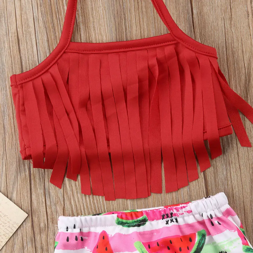 

Cute Sweet Toddler Kid Baby Girls Tassel Red Bikini Set Fruit Swimwear Swimsuit Bathing Suit Bikini 2019 Watermelon Outfit Set