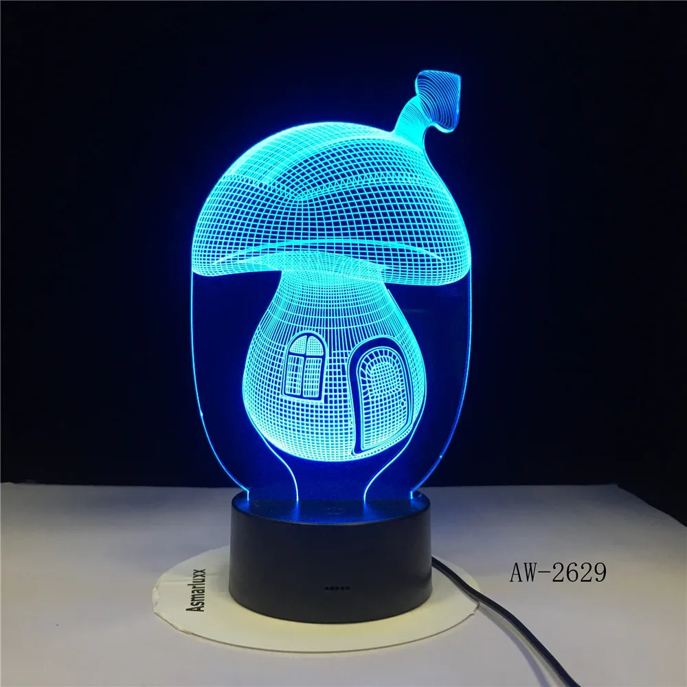 

3D Cartoon Cute Fairy Tale Mushroom House 7 Colors illusion LED Night Lights Mood Lamp Lighting Toy Gifts Drop Ship AW-2629