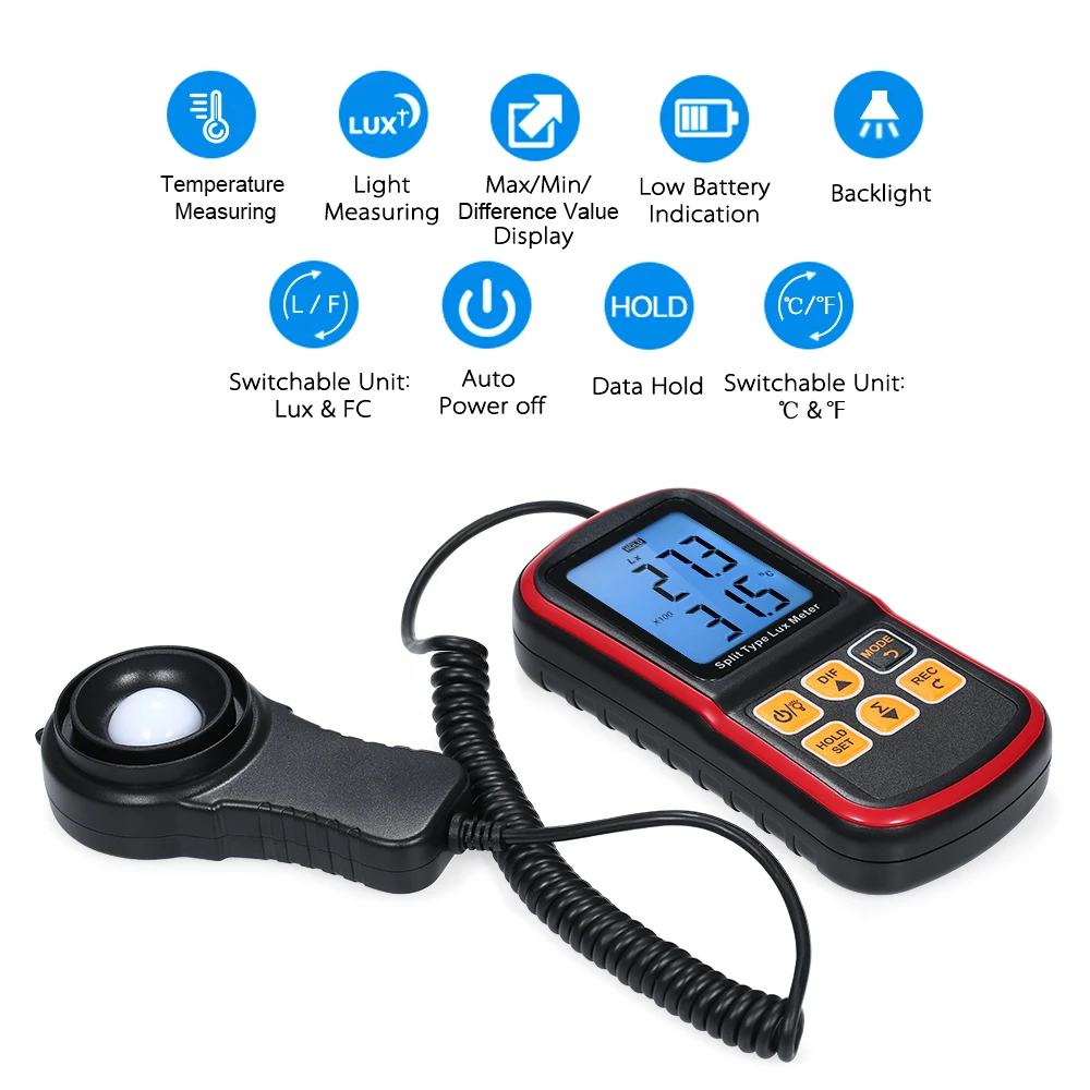 Цифровой измеритель люкс BT фотометр Luxmeter раздельного типа ЖК ручной осветитель